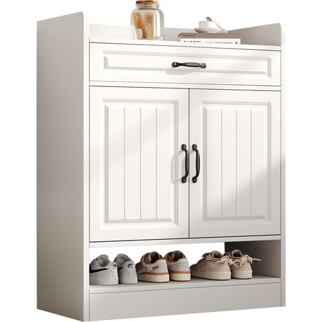 Scarpiera 75x36x95.5 cm, 3 Scomparti e 1 Cassetto, Ripiani Regolabili, Pannello Truciolare Bianco, per Corridoio (1/5)