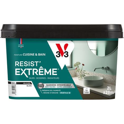 Peinture multi-supports Cuisine & Bain Resist'Extrême® V33 Blanc satin 2L