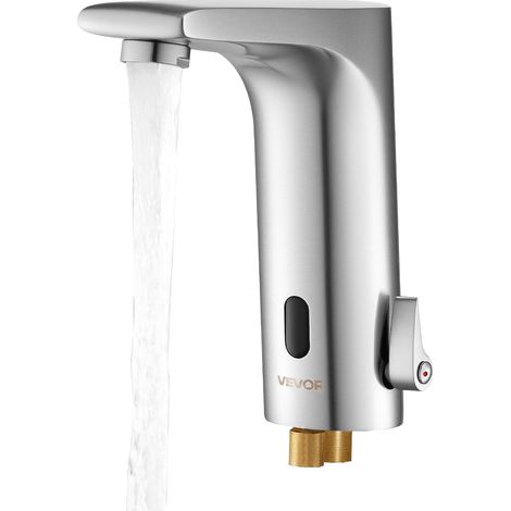 Mitigeur Automatique sans Contact, Robinet à Capteur de Lavabo, Mélangeur d’Eau Chaude et Froide Réglable Mains Libres, Poignée Unique, pour Tuyau de 9,5 mm, Cuisine Salle de Bain, Argent (1/5)