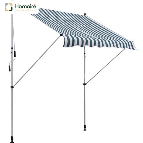 HOMAIRE Markise Gelenkarm Klemmmarkise 200x150 cm Höhenverstellbar Sonnenschutz Faltarm Handkurbel Balkon Aluminium Grün Weiß