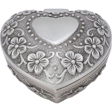 Herzförmige Schmuckschatulle mit geschnitztem floralem Retro-Muster, herzförmige Schmuckschatulle aus Metall zur Aufbewahrung und Dekoration Ihres Schmucks. (1/5)