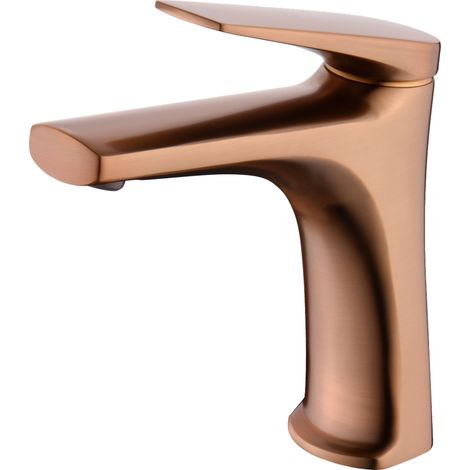 Grifo monomando sobre repisa para lavabo fabricado en latón con acabado oro rosa cepillado Delos de Imex