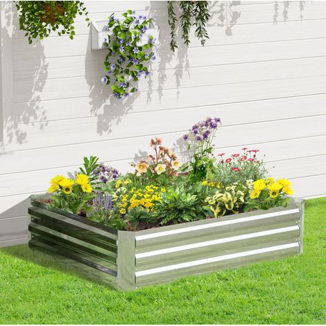 Bac potager surélevé en acier galvanisé 120 x 90 x 30 cm, jardinière résistante avec fond ouvert pour fleurs et légumes, argenté - CHICFURN (1/5)