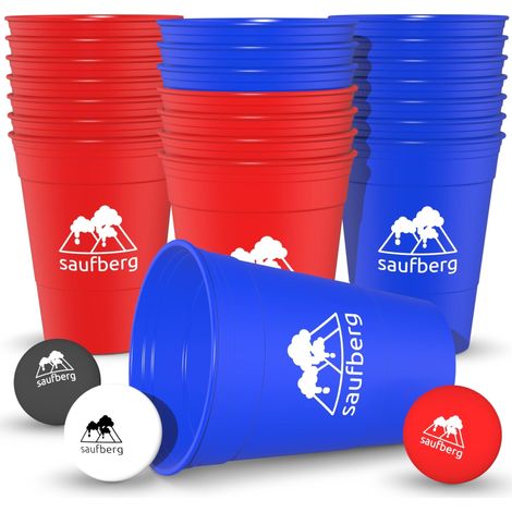 Beerpong Lot de 22 gobelets réutilisables en plastique rigide Passe au lave-vaisselle Gobelets de fête Festival Anniversaire Bonnets rouges extrêmement stables Avec balles (1/5)
