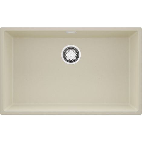 PRIMAGRAN Evier Sous Plan 76x47cm,Evier en Granit 1 bac + Kit de Vidage, Évier au meuble 80cm - London, Beige (1/5)