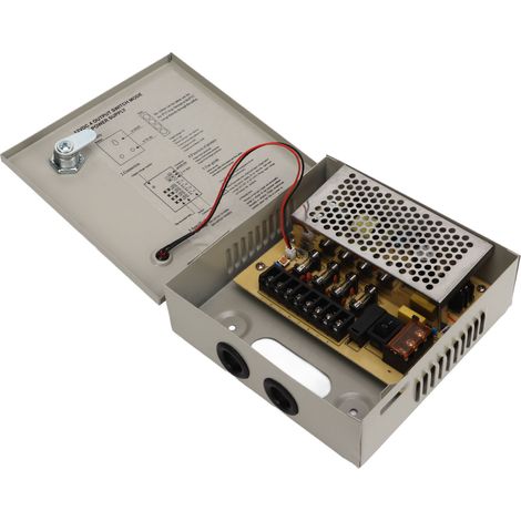 Boîtier de distribution électrique pour vidéosurveillance, 12 V, 4 canaux, fusible 5 A, 110 V/220 V, boîtier métallique, prise secteur verrouillable (1/5)