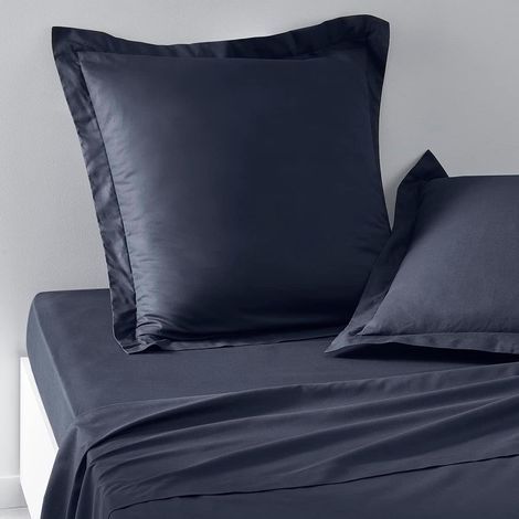2er-Set Kissenbezüge 63x63 cm, einfarbige Baumwolle mit 5 cm Stehsaum, marineblau, Schlafzimmer (1/3)