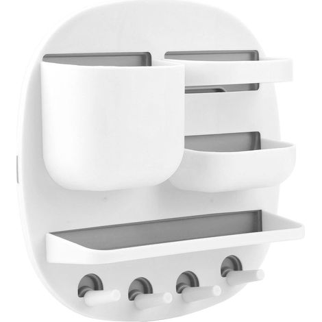Étagère de rangement murale multifonctionnelle pour la maison, sans perçage, adaptée aux boîtiers de télécommandes de bureau, porte-clés mural créatif, blanche. (1/5)