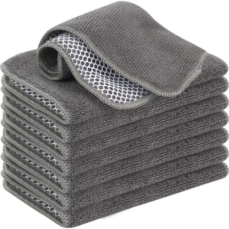 Lot de 8 torchons en Microfibre lavables avec côté abrasif en Poly-Maille, pour la Cuisine, 20 cm x 20 cm (Gris) (1/5)