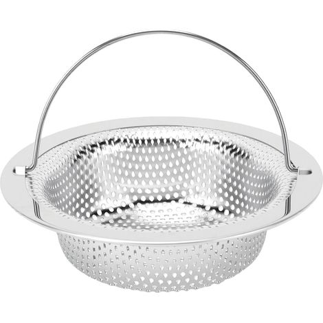 Crépine d'évier de cuisine à large rebord en acier inoxydable avec panier récupérateur de déchets et poignée amovible. Compatible lave-vaisselle. Hauteur : 3 cm (1,18 pouce). (1/5)