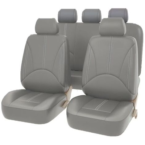 Lot de 9 housses de siège de voiture, ensemble complet de housses de siège en cuir avant et arrière, housses de siège en cuir anti-poussière respirantes, accessoires confortables (gris) (1/5)