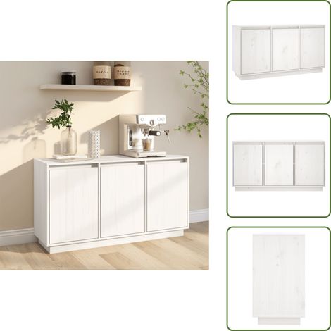 Buffet Blanc 111x34x60 cm Bois massif de pin - Buffet Blanc - Buffet Design Moderne - Meuble Rangement - Armoire Blanche - Commode Bois Massif (1/5)