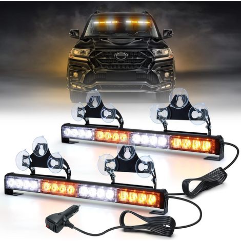 2pcs 43cm 32 LED rampe gyrophare led 12V/24V Stroboscopique Lumière clignotants LED feux d'avertissement orange + blanc feux d'avertissement de sécurité pour Voiture véhicules Camion (1/5)