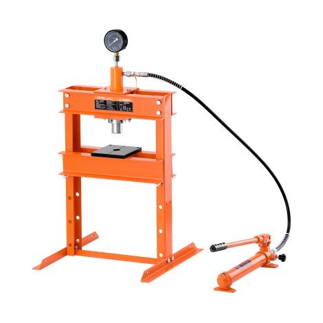 Presse d'Atelier 10 T, Presse Hydraulique à Cadre en H, avec Plaque de Pressage et Soupape de Décharge, Hauteur Réglable, Adaptée au Pliage, au Redressage, Emboutissage, Garage, Orange (1/3)