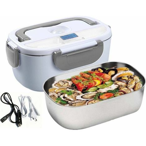 3-in-1 Electric Lunch Box - Suitable for cars, trucks and offices - Heated stainless steel bowl, 12V and 220V (grey) (1/5)