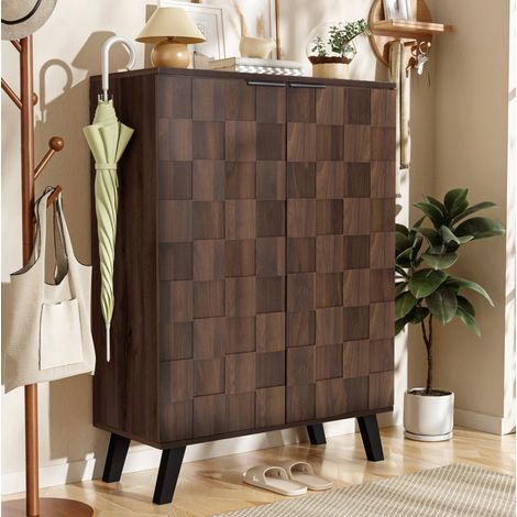 Schuhschrank (80 x 35.5 x 110 cm), mit 4 verstellbaren Einlegeböden, Dämpfungsscharniere, Holzoptik, Spanplatte, Holzfarbe (1/5)