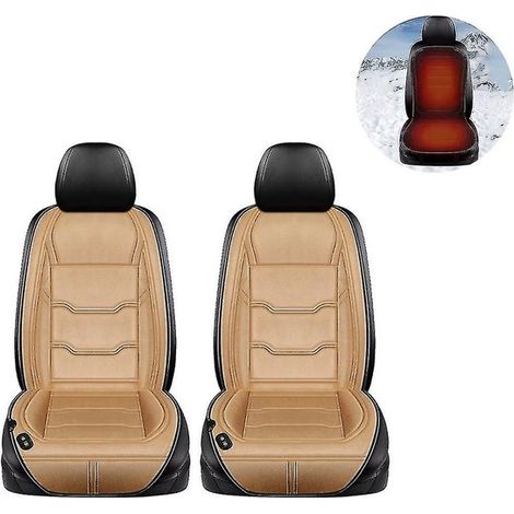 Housses de siège chauffantes - beige - coussins chauffants pour siège auto - housses de siège auto universelles 12V/24V - avec contrôle de la température (1/3)
