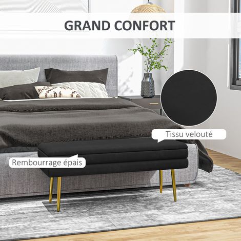 Banc banquette coffre 2-en-1 velours acier 100x37,5x42 cm noir doré (1/5)