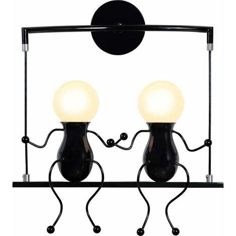Applique murale d'intérieur contemporaine en forme humanoïde, luminaire à 2 têtes, éclairage noir décoratif pour chambre, café, hôtel (1/4)