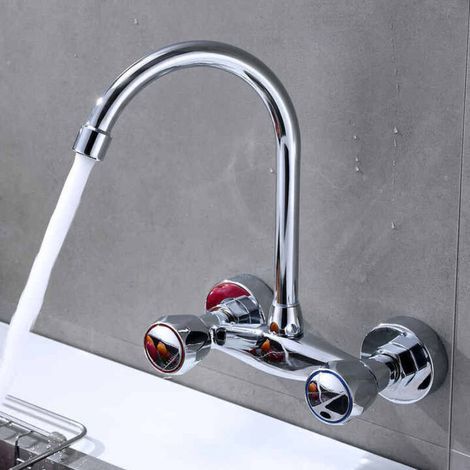 FOREHILL Robinet de cuisine pour évier, lave-linge et lavabo de salle de bain mural avec 2 boutons, aérateur d'économie. Chrome (1/4)