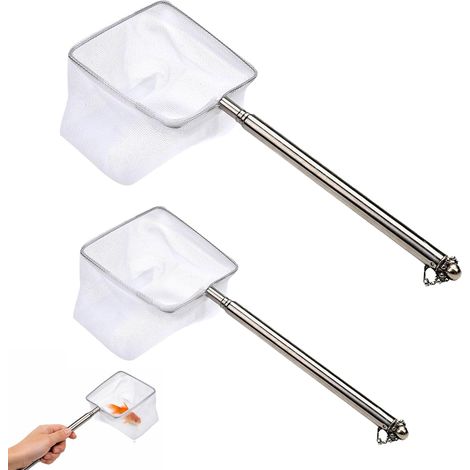 Lot de 2 épuisettes carrées 6,5 cm et 8 cm, Filet à Mailles Fines avec Manche télescopique INOX 20-46 cm pour Poissons, crevettes et Petits bassins (1/5)