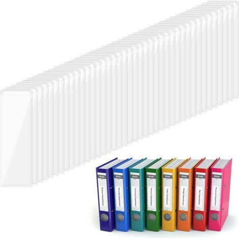 Lot de 120 porte-étiquettes transparents, étiquettes de classeur de 2,5 x 7,6 cm, pochettes adhésives transparentes avec ouverture sur le dessus pour bacs de rangement, carnets, boîtes, inserts
