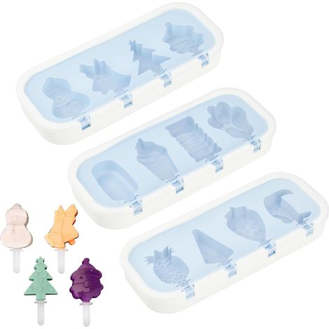 Moule à Glace en - Réutilisables Moules Crème Glacée Différents Modèles a avec Couvercle et Poignée 3 Pcs Silicone (1/5)