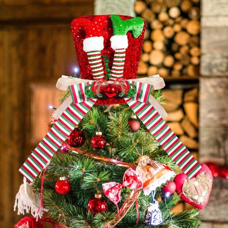 Chapeau De Sommet D Arbre - 24 Cm - Décor À Paillettes Et Ruban - Pour Arbre De Noël Ou Décoration D Halloween - 1 Pièce (1/5)