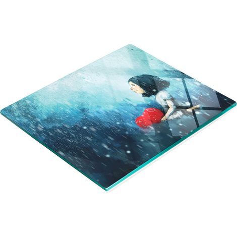 Tagliere e vassoio decorativo in vetro, con motivo a cuore di ragazza, 60x52 cm (1/5)