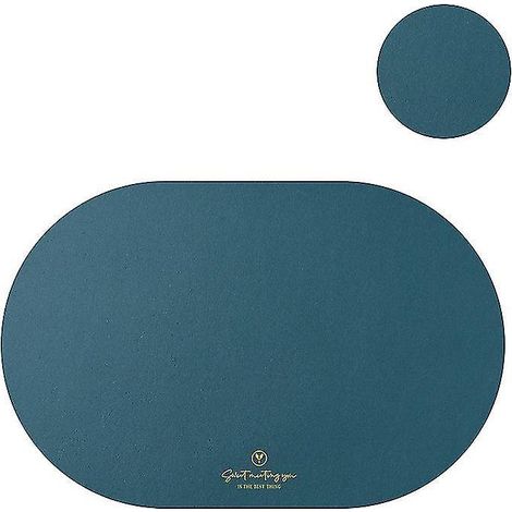 Lot de 4 sets de table ovales en similicuir, isolants thermiques, vert, de 1/4 de set de table. (1/5)