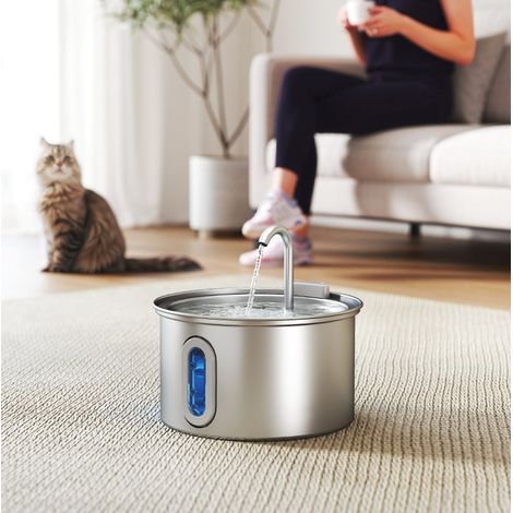 Fontaine à eau pour chat 2,5 L en acier inoxydable, silencieuse, LED HAVRYA (1/3)