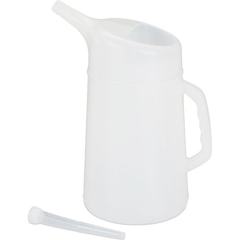 Relaxdays Embudo de aceite para coche, Ajustable, Medidor de aceite, Resistente, PE, 5 L, Blanco (1/5)