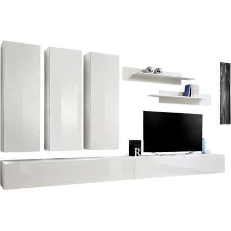 Mobile porta TV FLY E1 design, colore bianco lucido. Mobile sospeso moderno e alla moda per il tuo soggiorno.