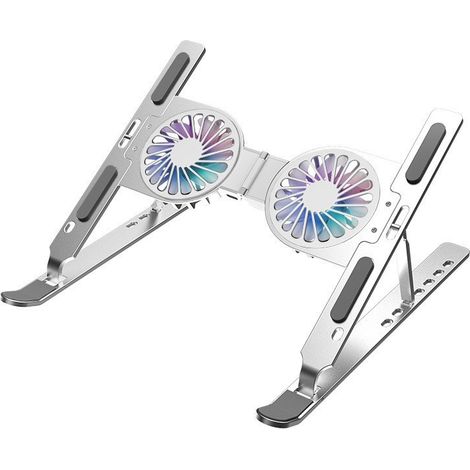 Support pour ordinateur portable, support neuf avec double ventilateur, support de refroidissement pliable et portable (1/5)