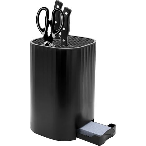 Bloc Couteaux Cuisine Vide Noir, Porte Couteaux de Cuisine avec Aiguiseur Couteaux, 21 Fentes et Design D'écoulement (1/5)