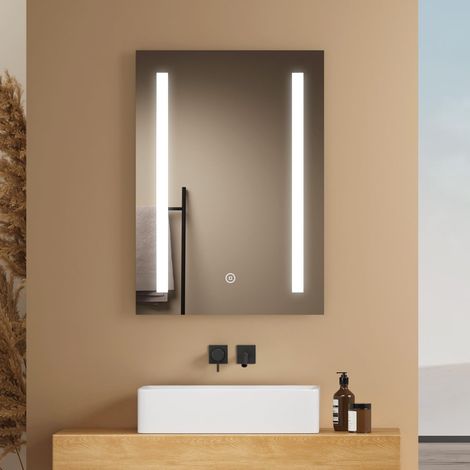 Miroir de Salle de Bain LED 50 x 70 cm avec Interrupteur Tactile + Anti-buée, Lumière Blanche Froide Miroir Mural (1/5)
