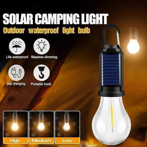 Lampe solaire de tente rechargeable par USB, lanterne de camping LED extérieure (1/4)