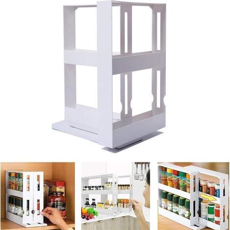 Porte-épices, 2 Niveaux Porte-épices Rotatif Extractible Cuisine Placard Étagère de Rangement Étagère à Épices Pots dassaisonnement Organisateur (1/5)