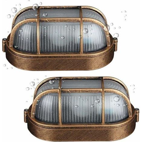 (2 pack)Applique D'extérieur,Lampe Ovale En Aluminium Moulé Sous Pression Applique,Murale Marine Nautique Lumière Vintage Industri,Lampe De Bateau,Décoration Mur Patio Couloir Lampes abat-jour (1/4)