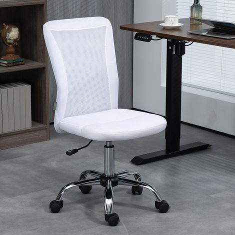 Chaise de bureau ergonomique hauteur réglable piètement chromé pivotant 360° revêtement maille blanc
