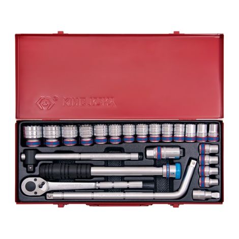 Coffret de douilles 1/2' 24 pièces 12 pans – Douilles standard métriques 12 pans – Poignée ajustable et rallonge angulaire incluses – King Tony (1/3)