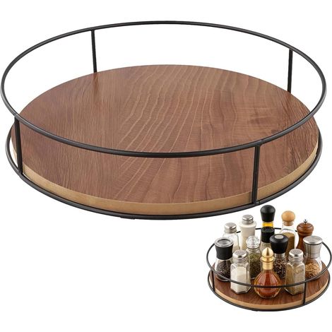 Lazy Susan Plateau rotatif en bois rotatif à 360° - Étagère à épices - Plateau rotatif pour réfrigérateur - Organiseur rond - 23 cm - Pour cuisine et cosmétiques (1/5)