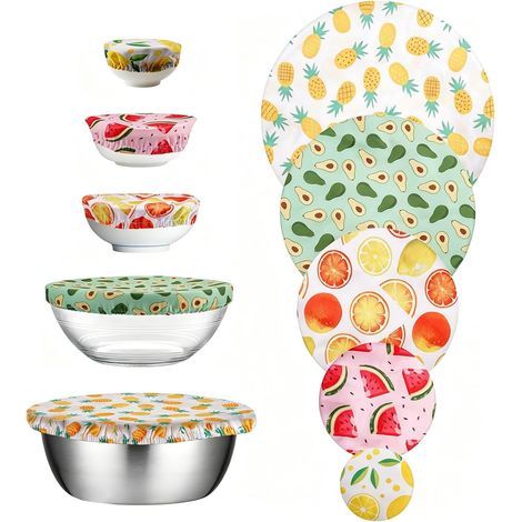 Set mit 5 wiederverwendbaren Baumwoll-Lebensmittelabdeckungen mit Gummizug, geeignet für 10, 15, 20, 25, 30 cm, wasserdicht, für Gärkörbe, Schüsseln, Pfannen (1/5)