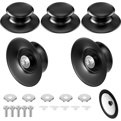 Lot de 5 boutons universels pour couvercles de casseroles en fonte, en bakélite, résistants à la chaleur, avec vis, compatibles avec les plaques de cuisson et les marmites (1/5)