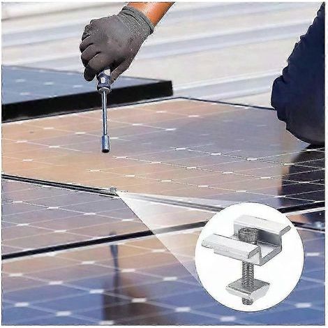 Brackets de fixation pour panneaux solaires 8 pièces - Supports finaux et centraux, pour modules photovoltaïques, 30m, kit de montage robuste pour installation durable. (1/4)