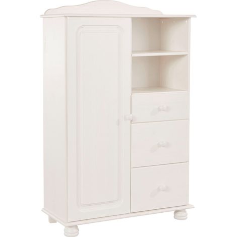 Mette-Armoire avec 1 Porte et 3 Tiroirs en Pin Blanc (1/5)