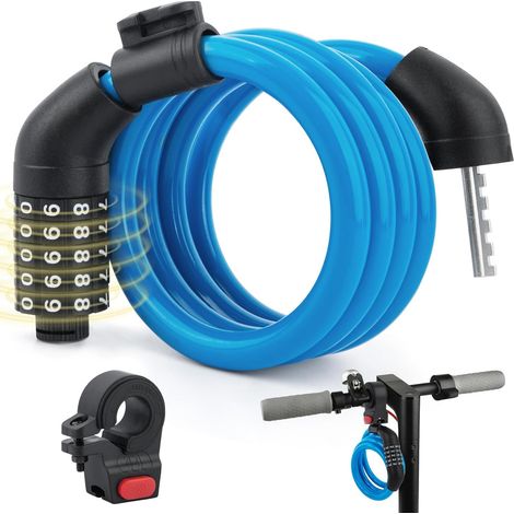 1 Antivol câble,5 chiffres combinaison,acier 12mm,120cm longueur,gaine PVC,trottinette électrique,vélo (1/5)