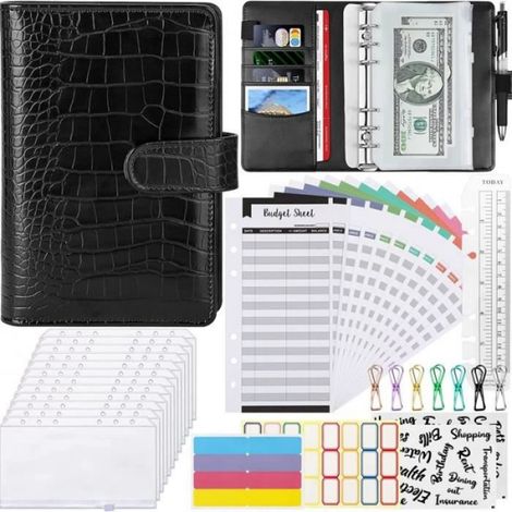 Classeur A6 enveloppe budget 37Pcs Classeur Budget Set Porte Documents avec Pochettes Transparentes Zippées Dossier (1/4)
