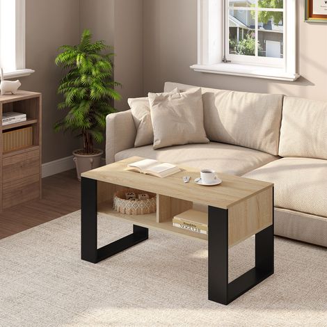 WOLTU Couchtisch Beistelltisch Sofatisch Kaffeetisch mit Stauraum für Wohnzimmer, Helle Eiche Schwarz (1/5)