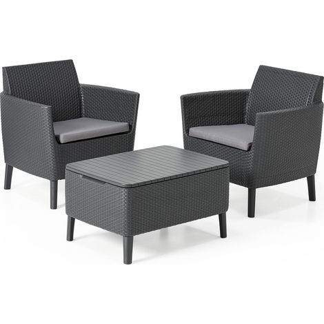 Ensemble Salon de Jardin Granby, Salon de Jardin 2 Places, Table Basse, Noir Anthracite (1/3)